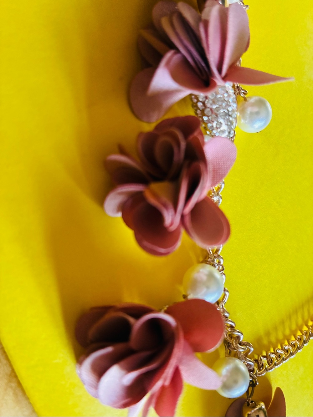 Dusty Rose Floral Statement Necklace with Pearls